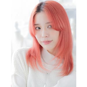 アプリコットオレンジ小顔姫カットレイヤーウルフ　韓国風巻き