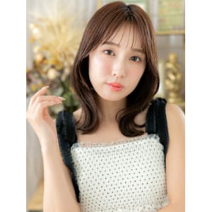 大人ガーリー透けバングモテ髪ひし形レイヤー　マロンベージュ