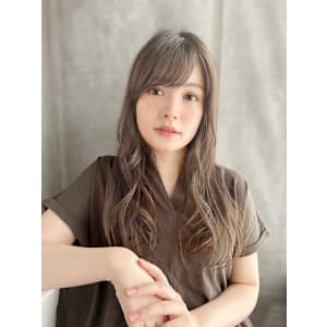 ナチュラルブラウン/ゆるふわ巻き/斜めバング