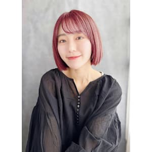 切りっぱなしボブ/ピングブラウン/顎ラインボブ