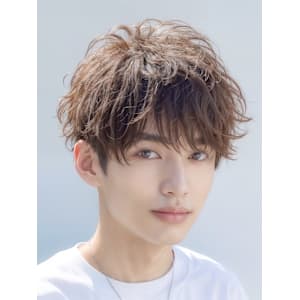 無造作パーマ波巻きツーブロック韓国ヘア