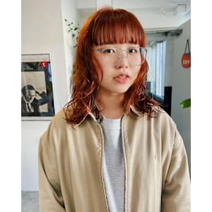 オレンジブラウン、ゆるパーマ