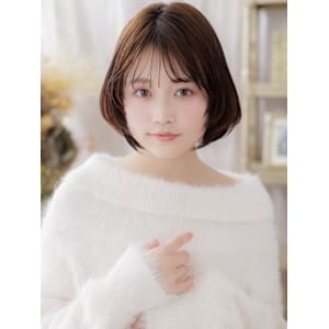 大人ガーリー丸みボブひし形レイヤーカット　マロンベージュ