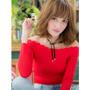 外国人風グラマラス☆小顔チェリーブラウン　細めハイライト