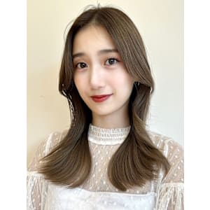 透明感カラー/顔周りレイヤー/くびれ巻き/秋カラー 