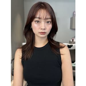 シースルーバングレイヤー大人可愛い小顔カールミディアム渋谷