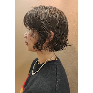 ボブパーマ/くせ毛風パーマ/パーマスタイル/顎ラインボブ