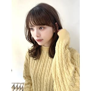 くびれ巻き/シースルー前髪/暗髪/マロンブラウン/ミディアム