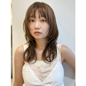 顔まわりレイヤー/ブラウンベージュ/シースルーバング/