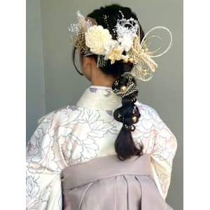 和装アレンジ 編み下ろし 水引き 金箔 造花 ナチュラルブラ