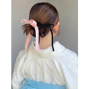 お呼ばれアレンジ カチモリ 韓国ヘア ベロアリボン アップヘ