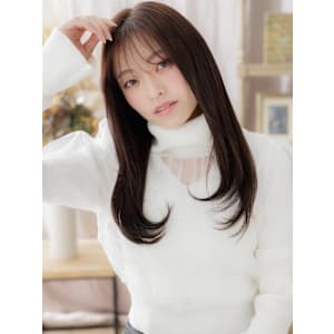 グレージュアッシュ艶髪ストレート小顔ロング　マロンベージュ