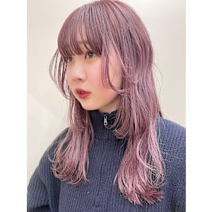 アッシュピンク/ラベンダーピンク/顔周りレイヤー/コテ巻き