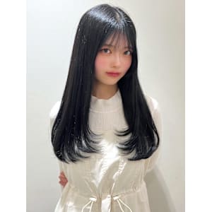 ロングレイヤー ブルーブラック ロング シースルーバング