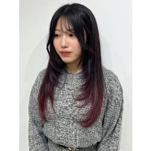 韓国風 レイヤー 裾カラー エンドカラー チェリーレッド