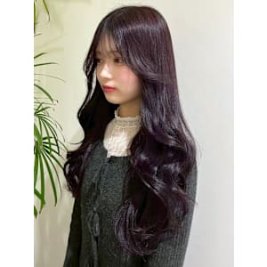 ラベンダー パープル 艶感 ロングヘア 韓国風レイヤー