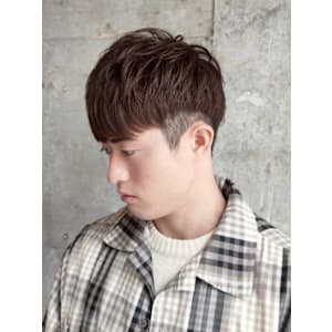 ナチュラルブラウン 刈り上げショート メンズカット カラー