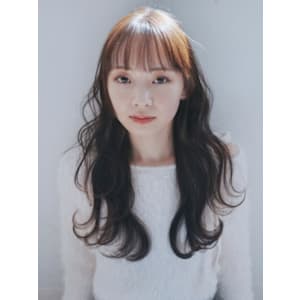 ウェーブ巻き ロングレイヤー シースルーバング ベージュ