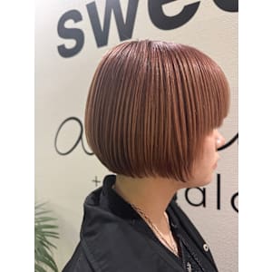 ワンレンボブ×ピンクベージュ