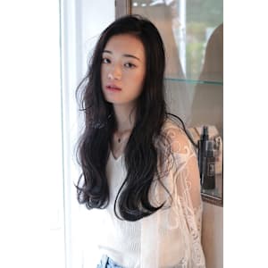 ロング波ウエーブ 黒髪