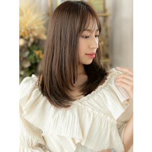 姫カットレイヤーアッシュブラウンセミディ　マロンベージュ