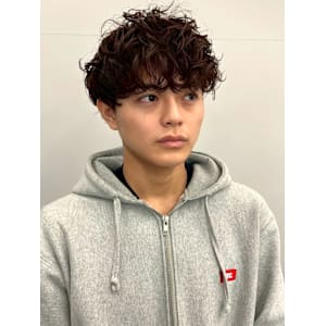 プードルパーマ マッシュ アッシュブラウン ツーブロック 