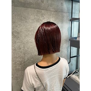 ワインレッド/ぱつっとボブ/切りっぱなしボブ