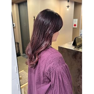 くすみピンク/暖色カラー/艶髪/艶カラー/ロングスタイル/横