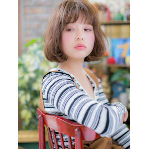 暖色系カラーフレンチガーリーくせ毛風ボブ　細めハイライト