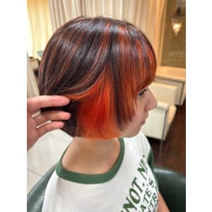 インナーカラー・ボブスタイル【オレンジカラー×デザイン】