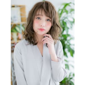 【Linoa】ミントアッシュ×ウェーブ巻きミディ