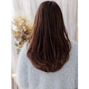 ミストバングチェリーブラウンデジタルパーマ　姫カットレイヤー