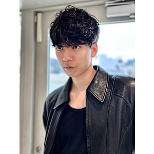 men'sカットスペインカールブルーブラック黒染めブリーチ