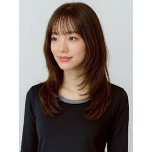 小顔ワンカールレイヤーカットデジタルパーマチェリーブラウン