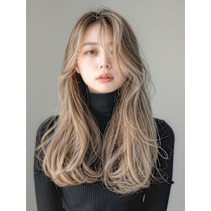 前髪/ハイトーン/こなれミディ/イメチェン/ウェーブパーマ