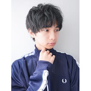 メンズグレーブルーカラーニュアンスパーマ横浜