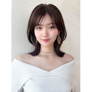 ミニウルフ前髪パーマ韓国くびれミディアムチェリーブラウン - AFLOAT/L 錦糸町【アフロートエル】【アフロートエル キンシチョウ】掲載中