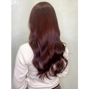 レッドカラー 暖色系カラー ウェーブ巻き ダブルカラー