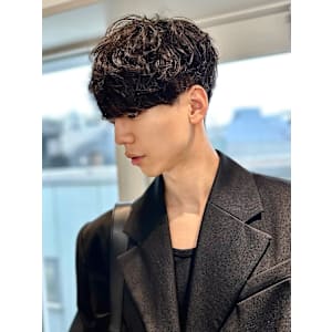 men'sカットスペインカールブルーブラック黒染めブリーチ/