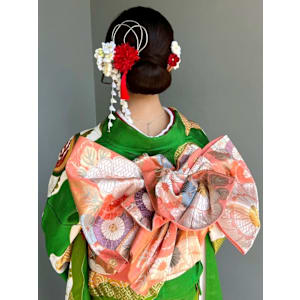 着物ヘア お団子 お花アレンジ シンプル ヘアセット