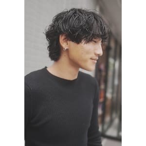 メンズツイスパ波巻きウルフ縦落ちショート