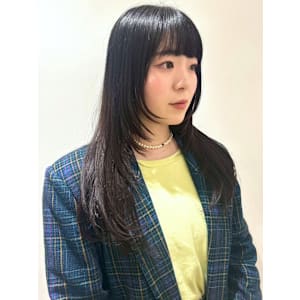 暗髪カラー ロングレイヤー 顔周りカット ワンカール