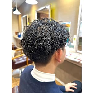 ツイストスパイラルパーマツーブロックマッシュメッシュフェード