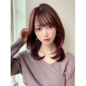 ミニウルフ前髪パーマ韓国くびれミディアムチェリーブラウン - AFLOAT/L 錦糸町【アフロートエル】【アフロートエル キンシチョウ】掲載中