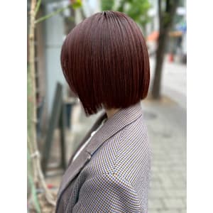 チェリーブラウン 切りっぱなしボブ 艶髪 ブリーチなしカラー