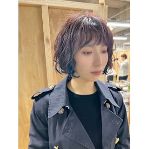 ボブパーマ/暗髪透け感