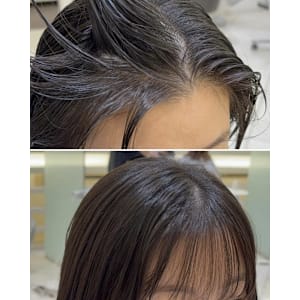 割れる前髪にクロスパーマ