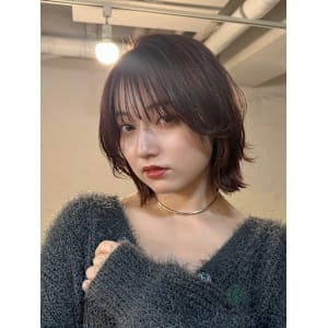 くびれカット/シースルーバング/ピンクブラウン