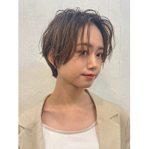 ウェーブパーマ/シースルーマッシュ/ひし形ショートボブ