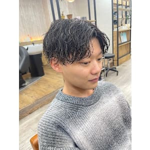 ハイライトマッシュパーマイメチェン黒髪メンズカット